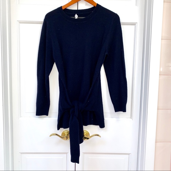 Sandro Sofy Tie-front Wool Cashmere Navy Sweater - Picture 8 of 16